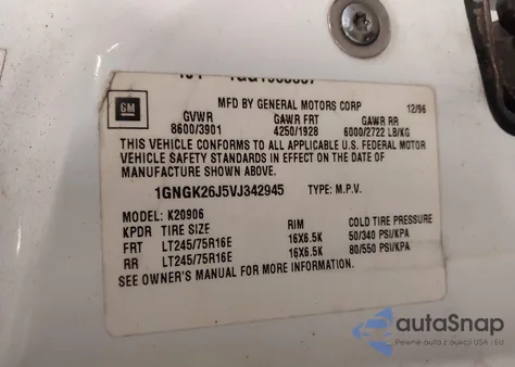 1997 Chevrolet Suburban 2500 from USA, damaged, VIN 1GNGK26J5VJ342945